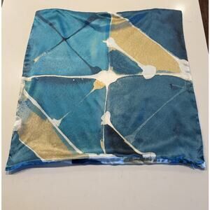 West Elm Square Watercolor Print 100% Silk Pillowcase Coastal Boho No Insert